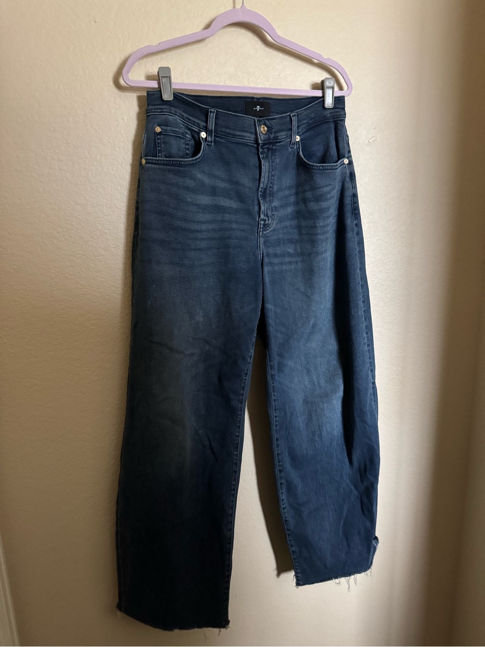 7 FOR ALL MANKIND - Bonnie curvilinear raw cut jeans size 28 dark blue barrel - Picture 4 of 10